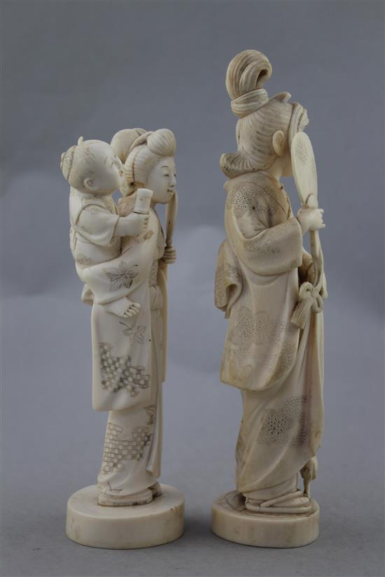 Two Japanese ivory groups of bijin, early 20th century, 19cm.